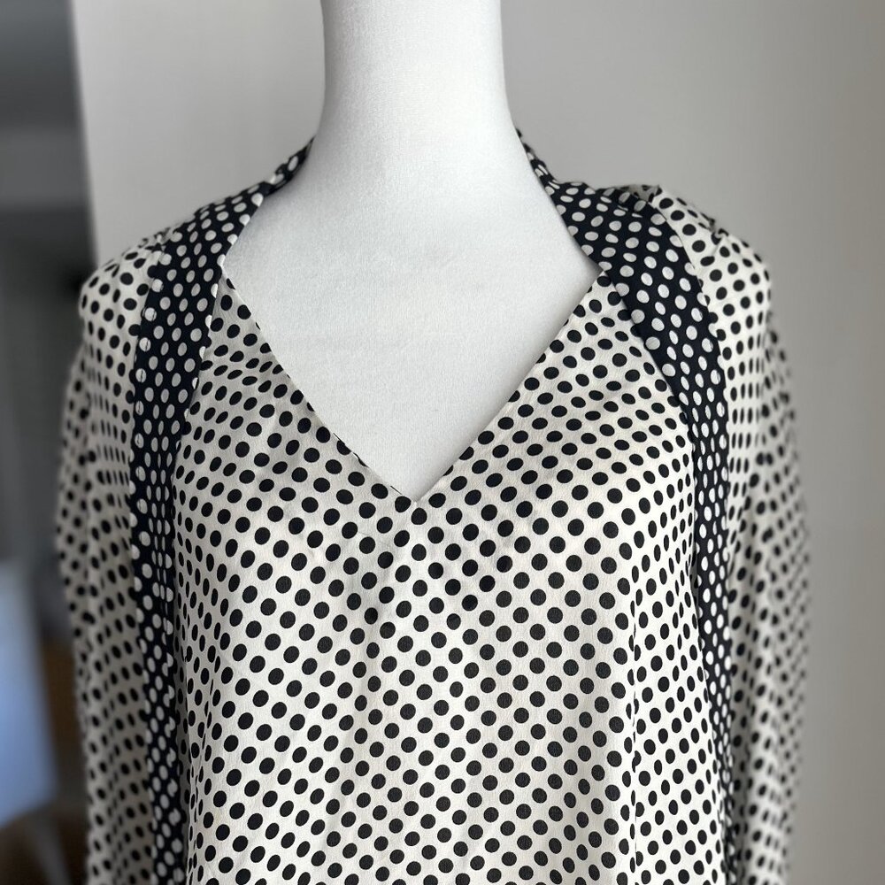 RIXO London Moss Silk Blouse  White with Black Polka Dots Blouse size Large
